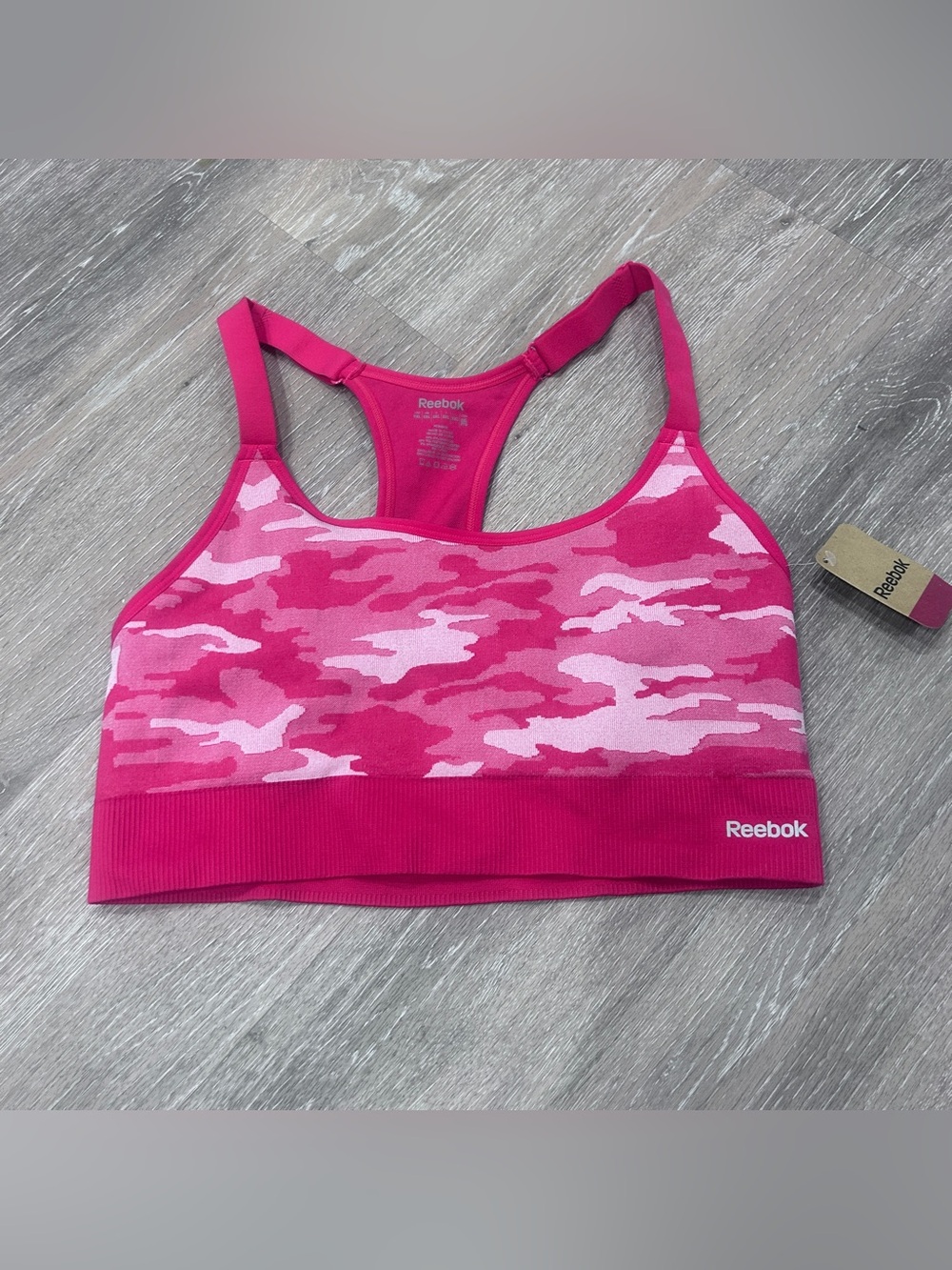 Reebok Pink Camo Sports Bra 2XL | Adjustable Straps | Racerback Activewear